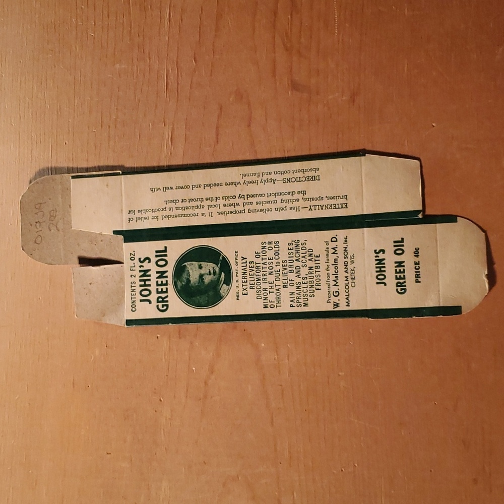 Antique John's green oil Box